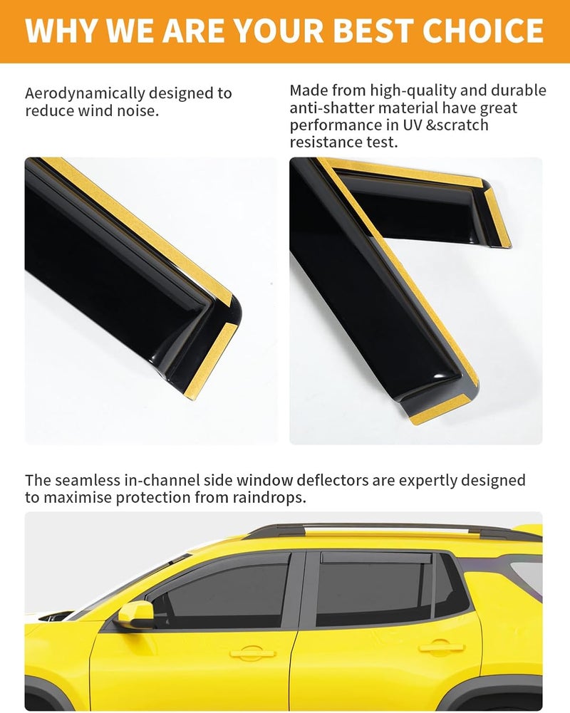 Deejecsun in-Channel Window Rain Guards Fit for Chevy Equinox 2025 2026(NOT for EV) Rain Guards Extra Durable Side Window Deflectors Visors Vent Visors Low Profile Vent Shades Car Accessories-4pcs - Image 5